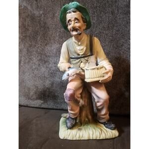 Vintage Fisherman with His Catch Porcelain Figurine ~ Made in Germany ~ 8.75"